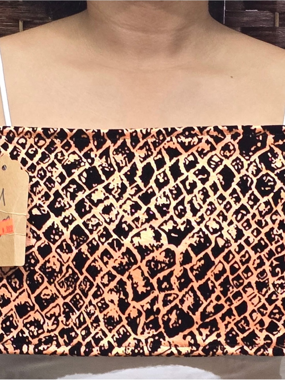 Women's Animal Print Strapless Crop Top in Peach and Black